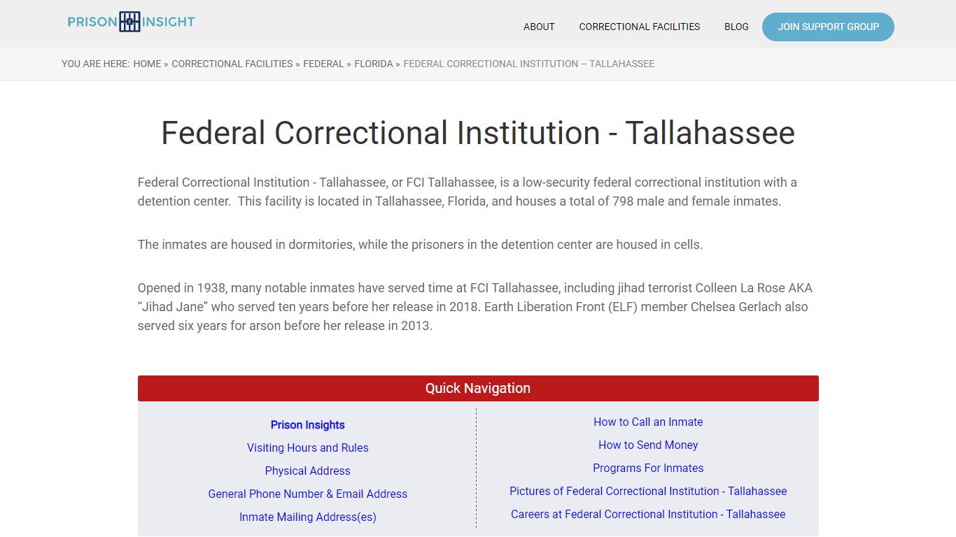 Federal Correctional Institution – Tallahassee - Prison Insight